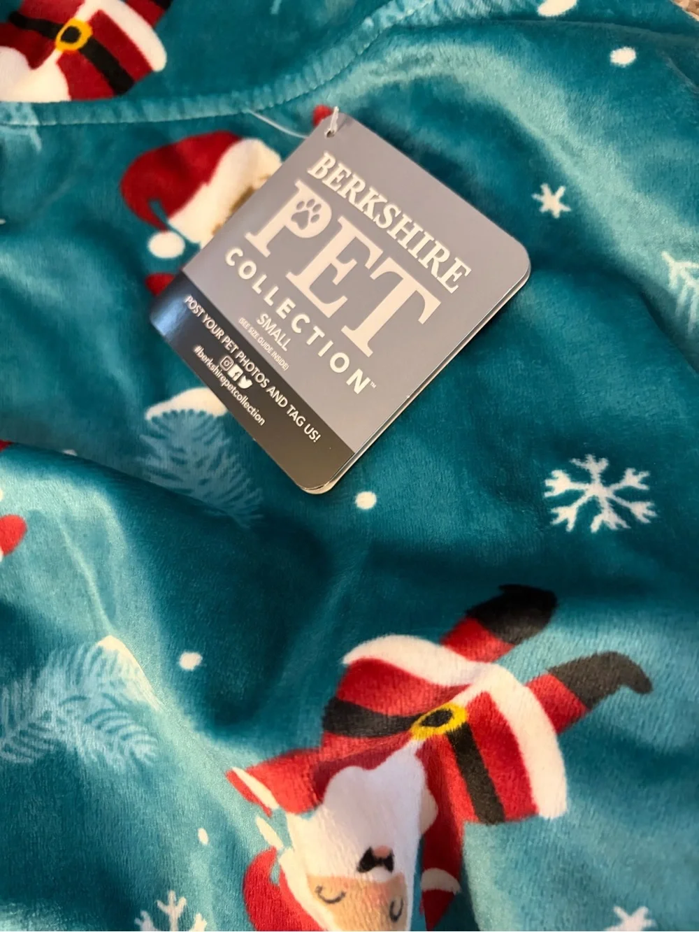 Berkshire Teal Santa Print Plush Dog Pajamas